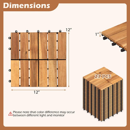 Acacia Wood Interlocking Deck Tiles 12x12 Pack