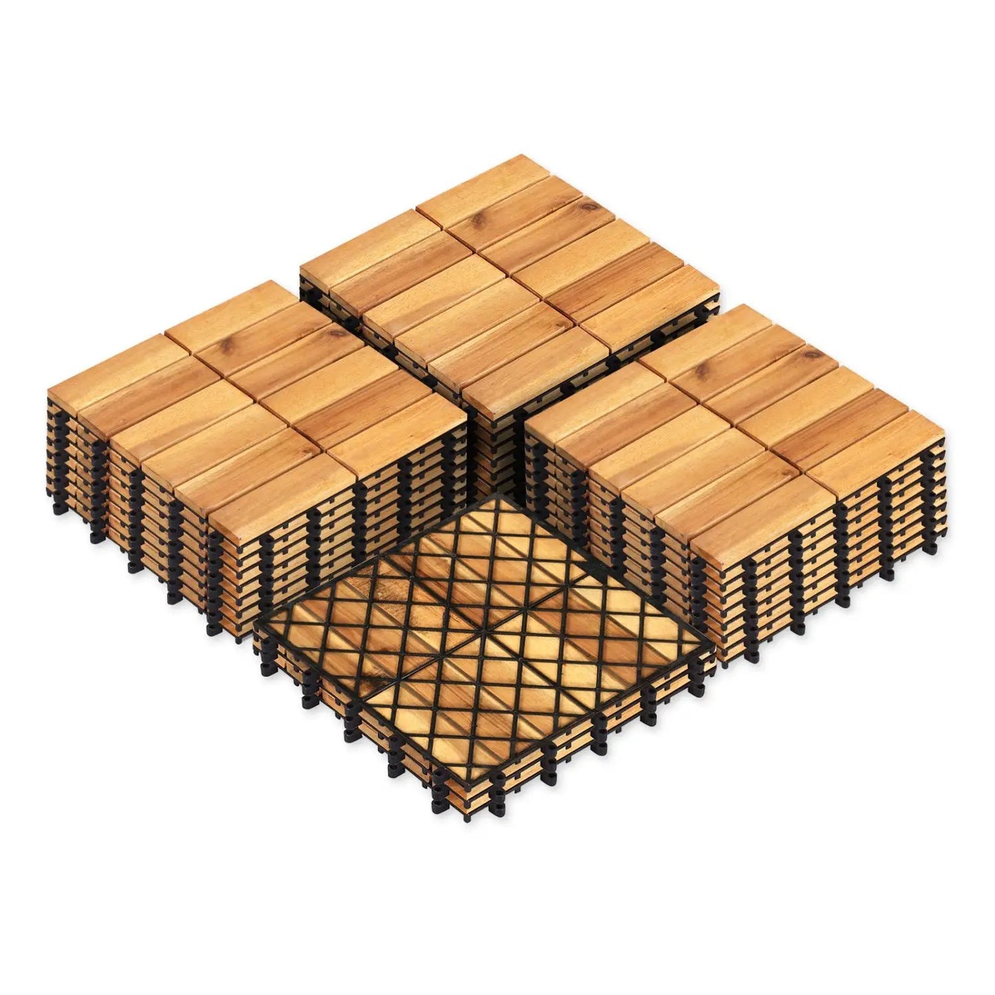 Acacia Wood Interlocking Deck Tiles 12x12 Pack