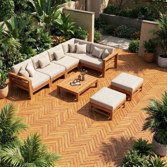Acacia wood interlocking deck tiles 12x12 in, 30-pack, warm brown patio flooring on Tampa Home & Garden Store