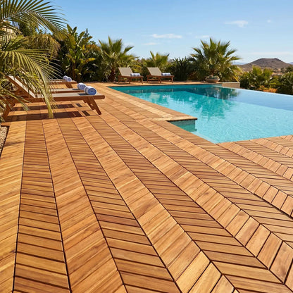 Acacia Wood Interlocking Deck Tiles 12x12 30 Pack