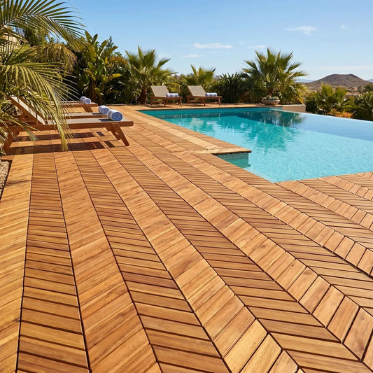 Acacia wood interlocking deck tiles 12x12 30-pack DirectDeals warm brown outdoor decking pool on Tampa Home & Garden Store
