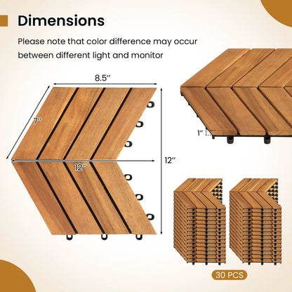 Acacia Wood Interlocking Deck Tiles 12x12 30 Pack