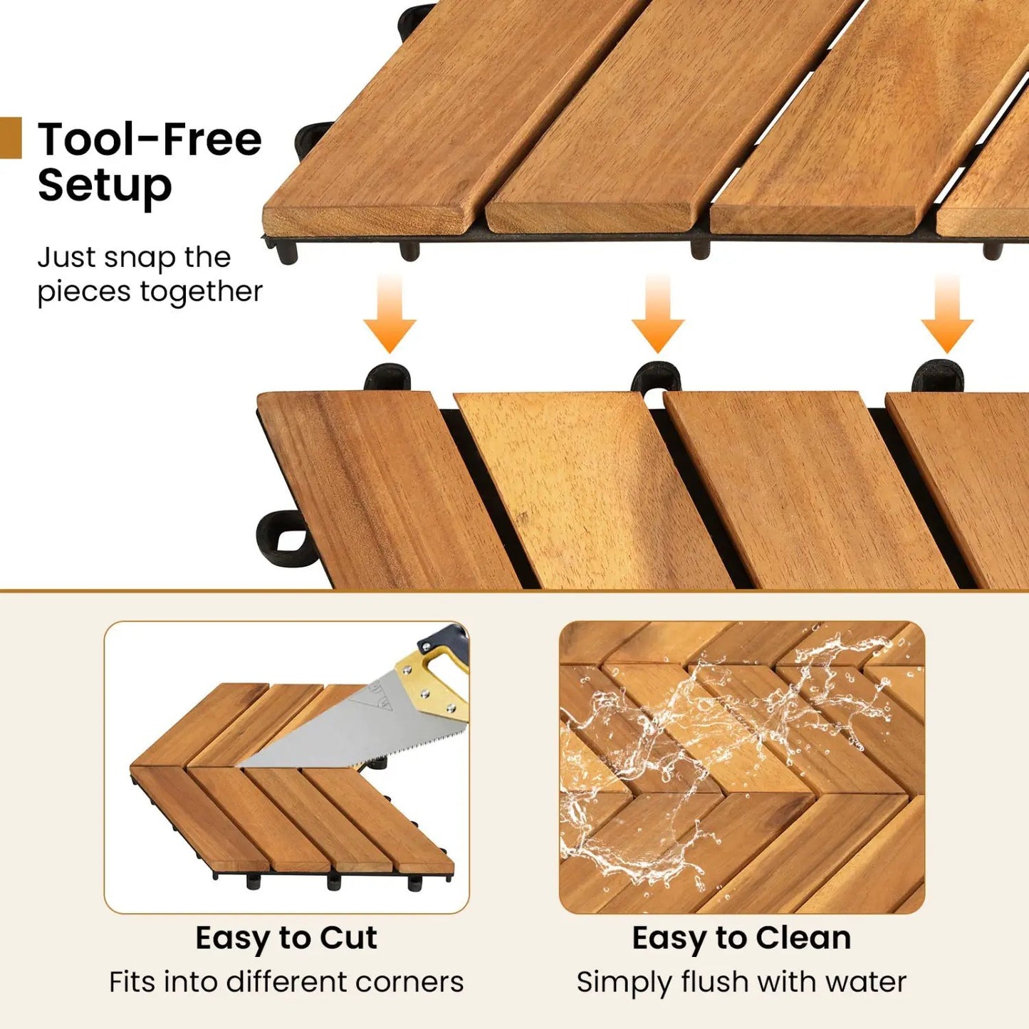 Acacia Wood Interlocking Deck Tiles 12x12 30 Pack
