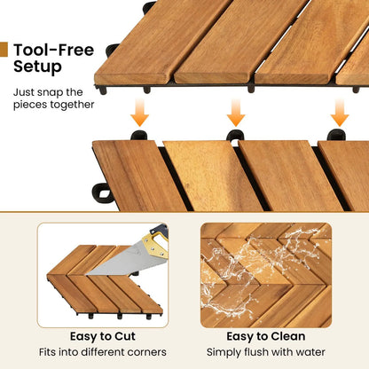 Acacia Wood Interlocking Deck Tiles 12x12 30 Pack
