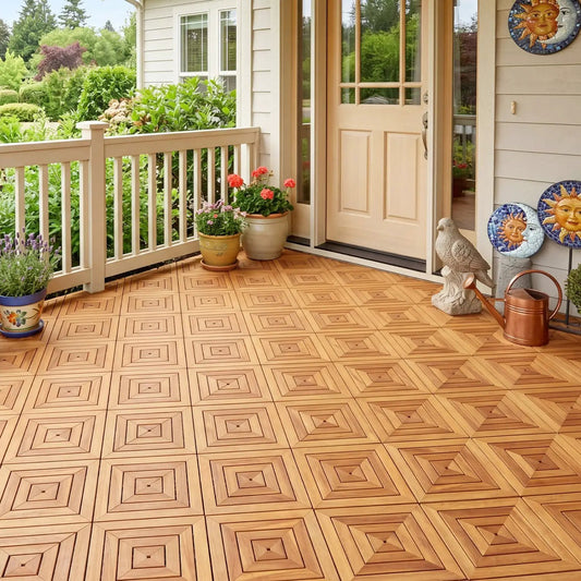 Acacia wood interlocking deck tiles 12x12 inch, 48-pack on Tampa Home & Garden Store