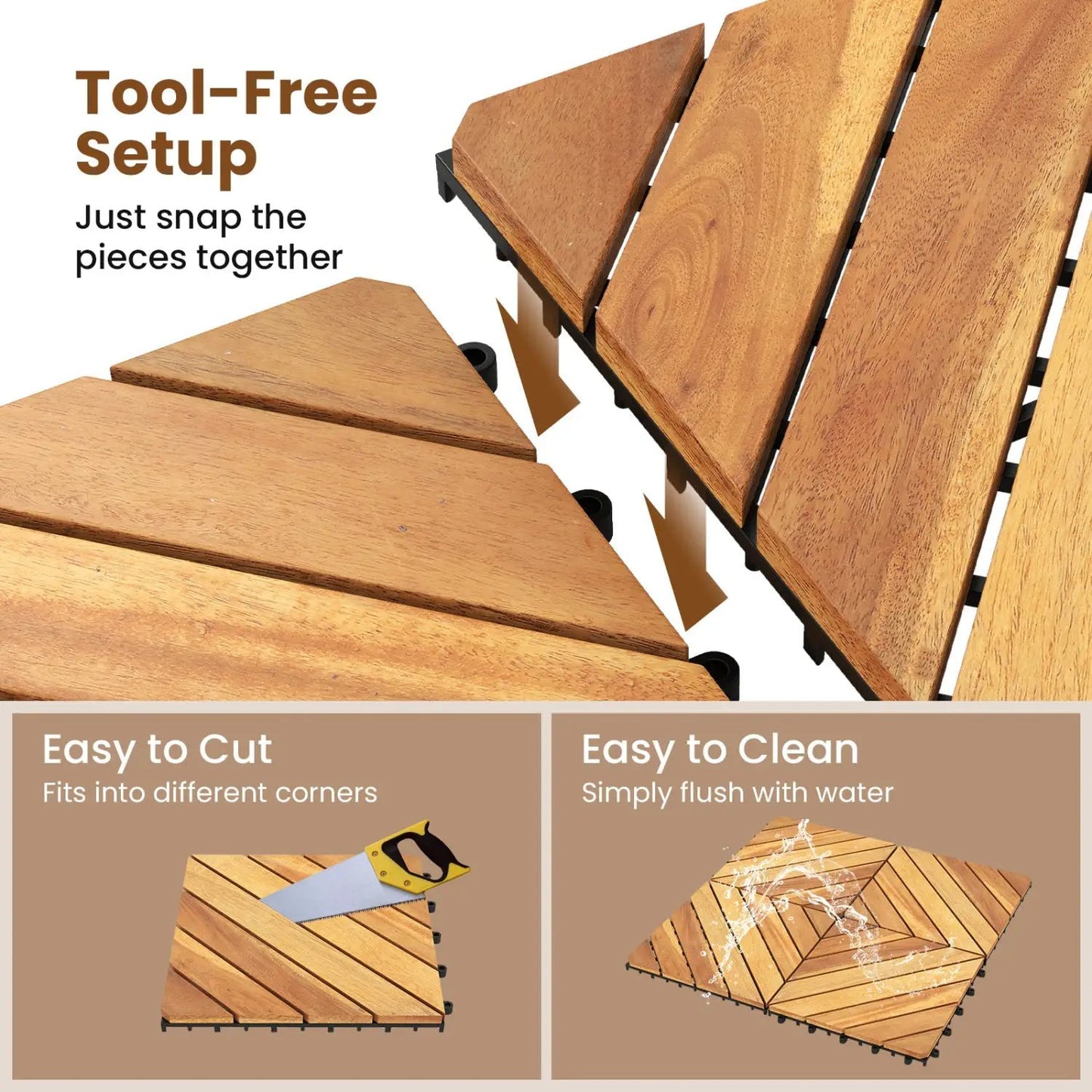 Acacia Wood Interlocking Deck Tiles 12x12 48 Pack