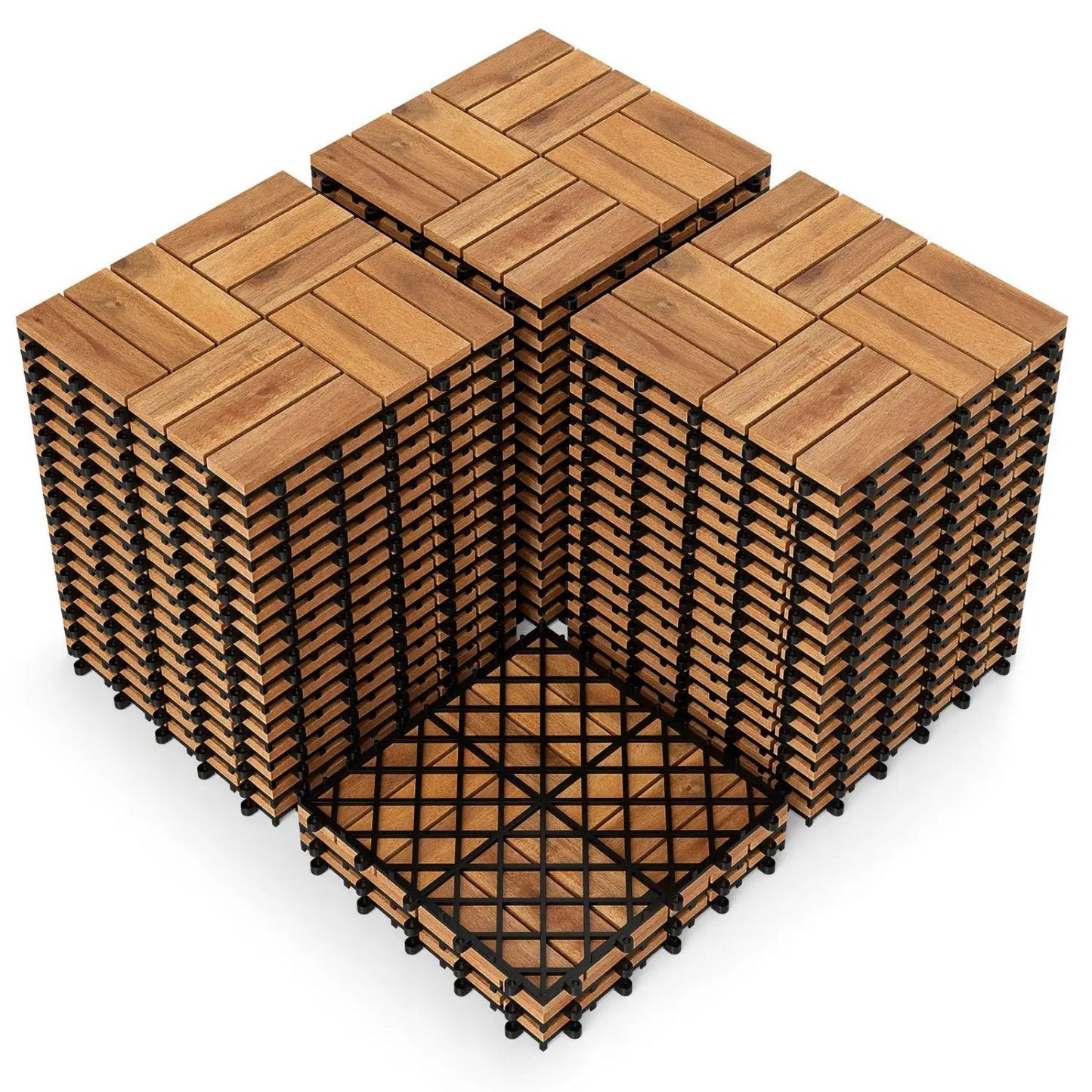 Acacia Wood Interlocking Deck Tiles 12x12 Inch