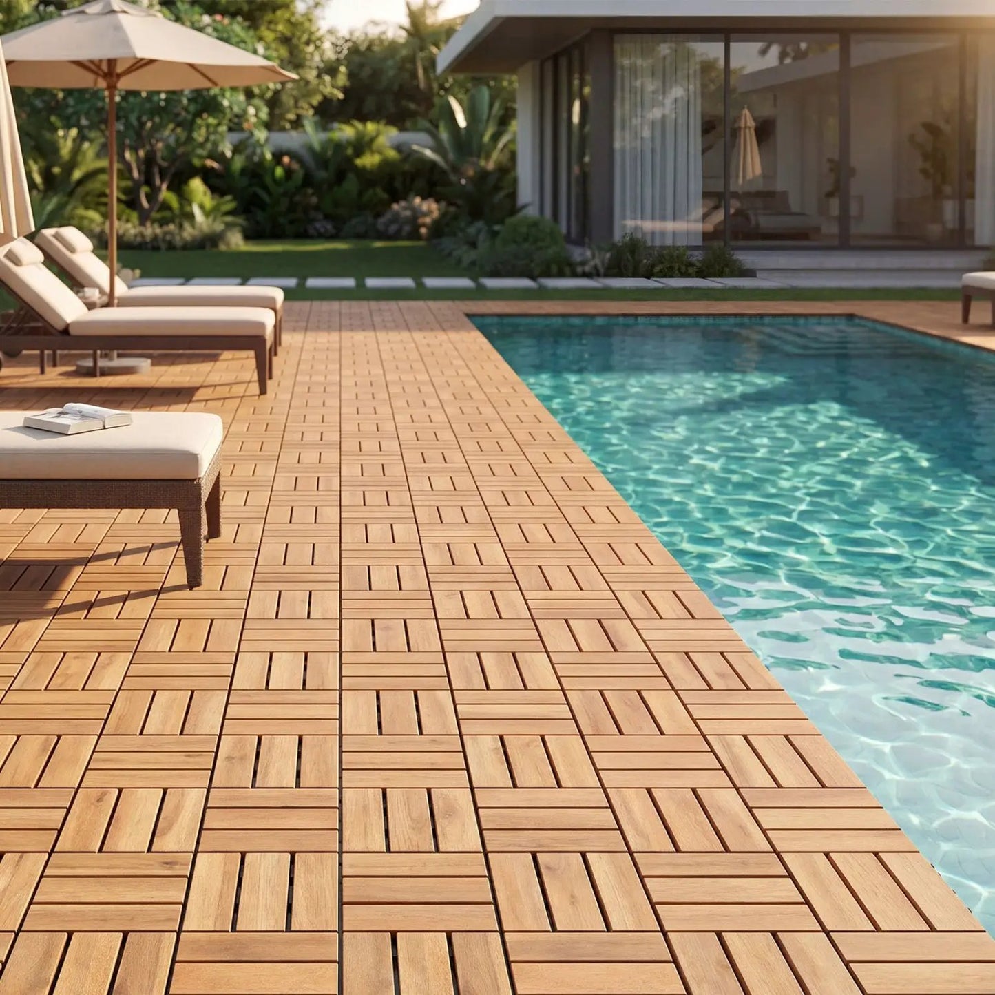 Acacia Wood Interlocking Deck Tiles 12x12 Inch