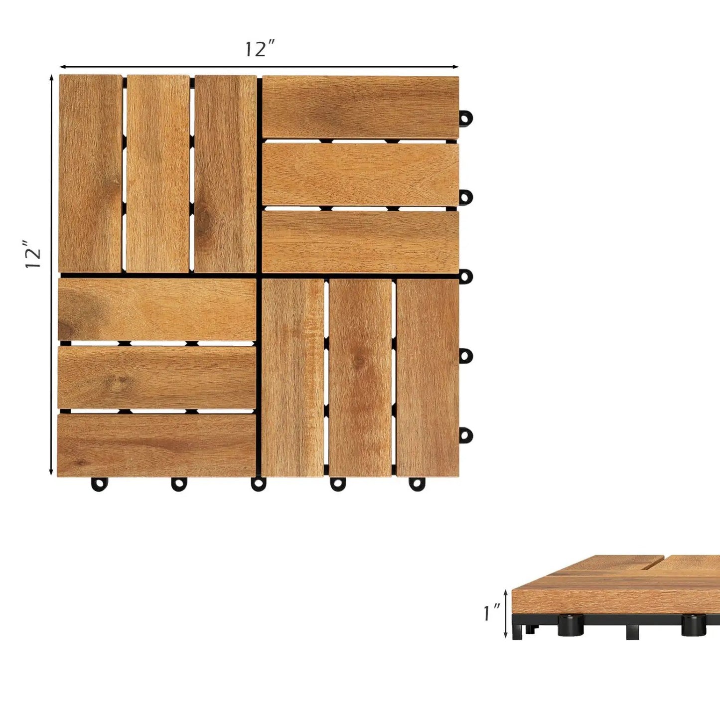 Acacia Wood Interlocking Deck Tiles 12x12 Inch