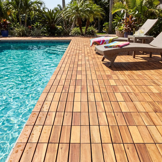 Acacia wood interlocking deck tiles 12x12 inch 54 pack by DirectDeals on Tampa Home & Garden Store