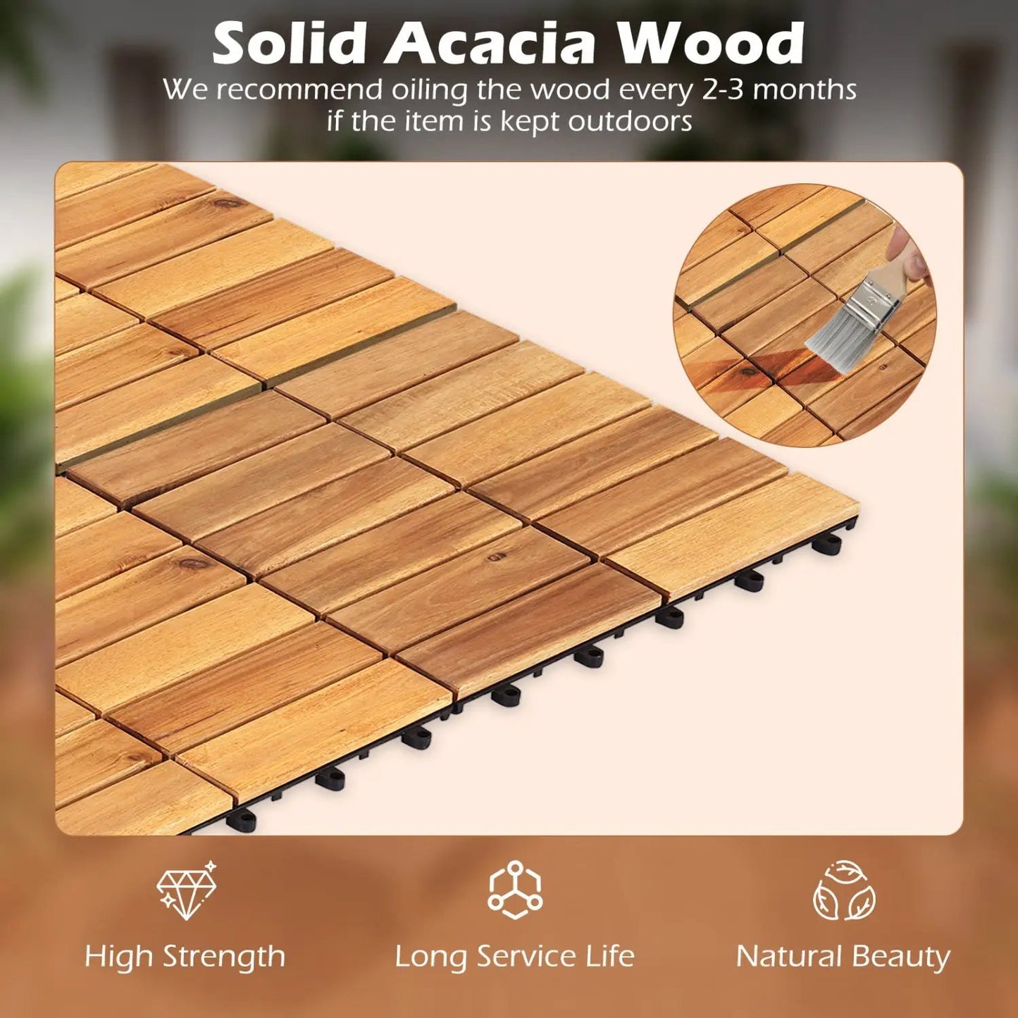 Acacia Wood Interlocking Deck Tiles 12x12 54 Pack