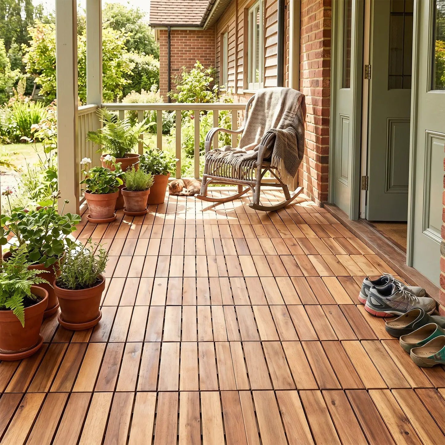 Acacia Wood Interlocking Deck Tiles 12x12 54 Pack