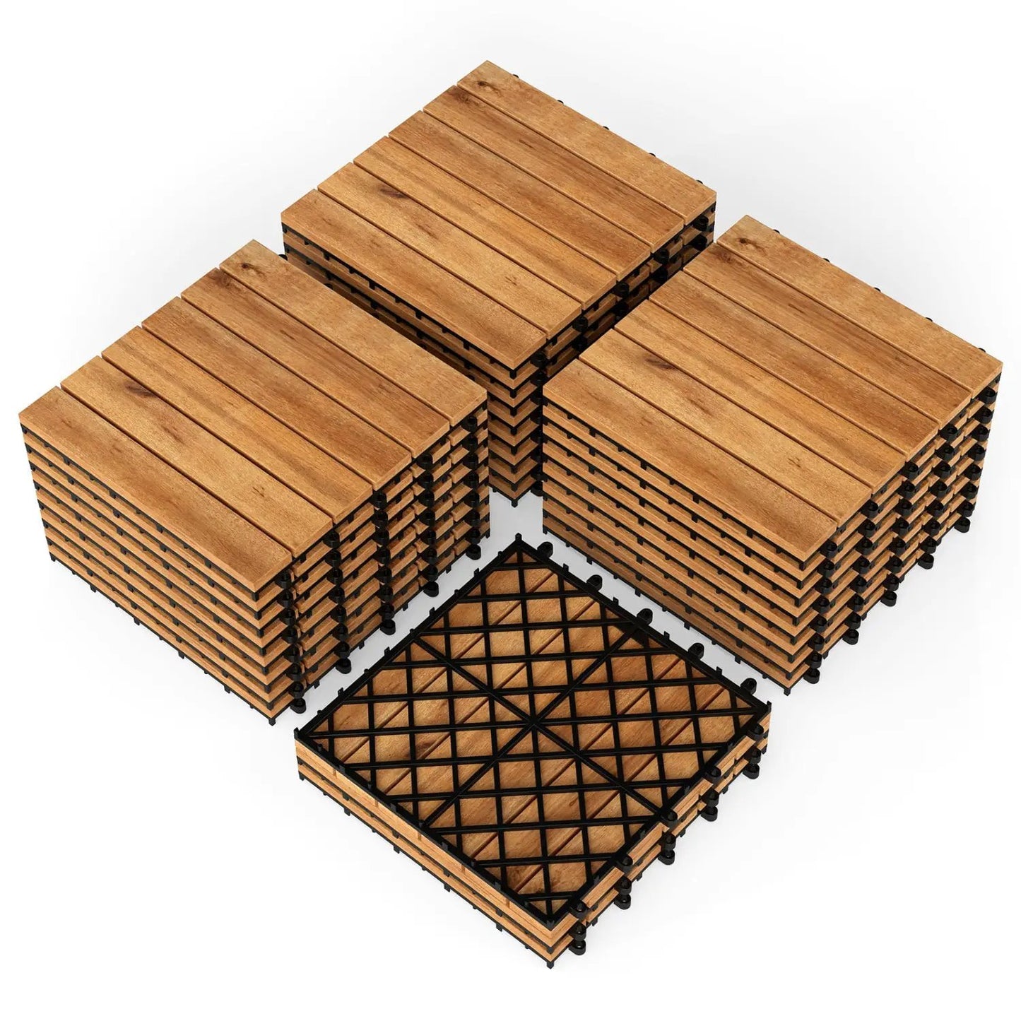 Acacia Wood Interlocking Deck Tiles 12x12 Inch