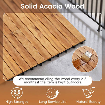 Acacia Wood Interlocking Deck Tiles 12x12 Inch