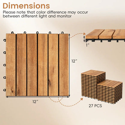 Acacia Wood Interlocking Deck Tiles 12x12 Inch