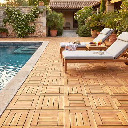Acacia Wood Interlocking Deck Tiles 12 By 12 Inch