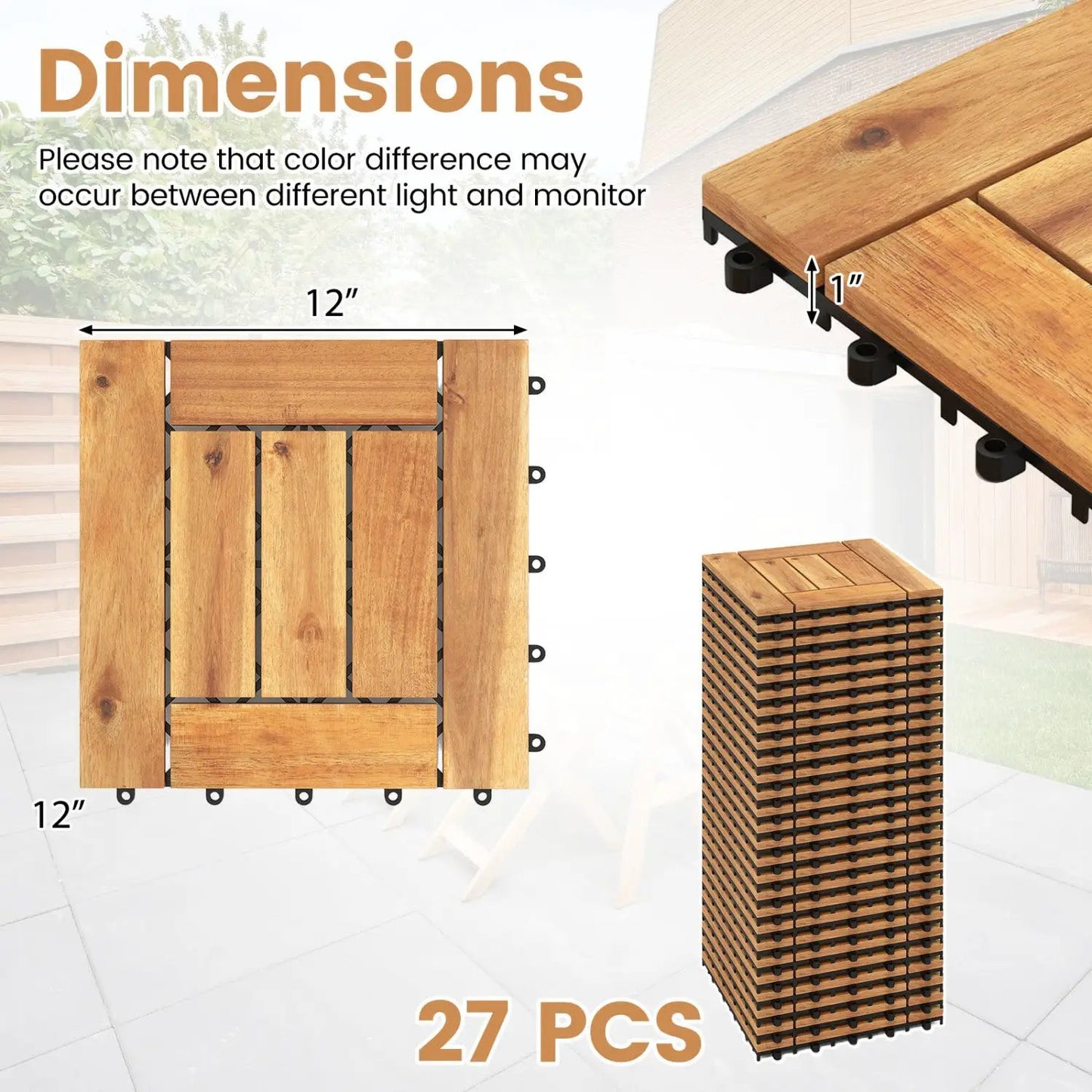 Acacia Wood Interlocking Deck Tiles 12 By 12 Inch