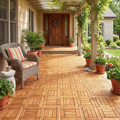Acacia Wood Interlocking Deck Tiles 12 By 12 Inch