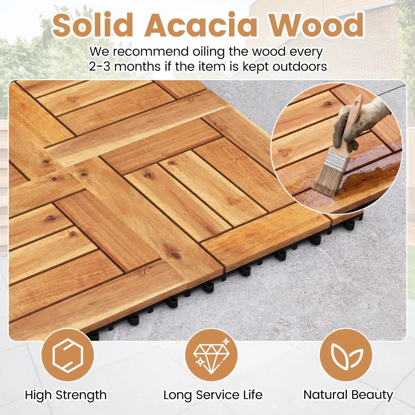 Acacia Wood Interlocking Deck Tiles 12 By 12 Inch