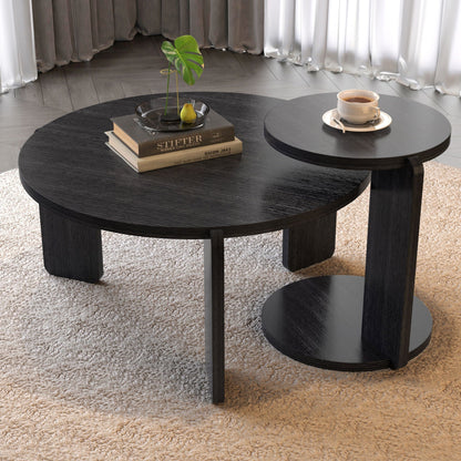 Round coffee and end tables set, two-piece, black wood grain faux marble top HouseOfZazla on Tampa Home & Garden Store