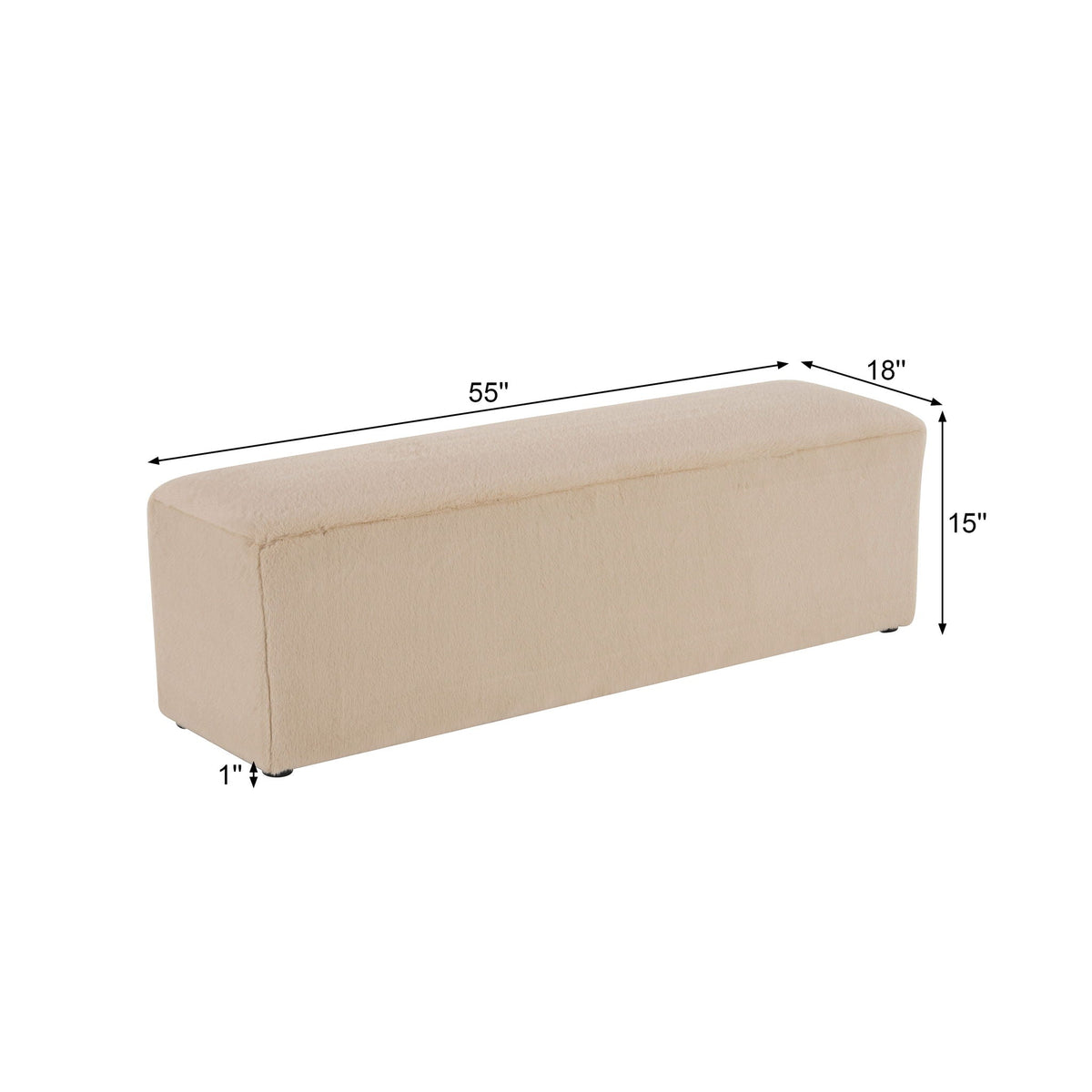 Long plush almond ottoman with ergonomic seat height by HouseOfZazla, 55-inch upholstered bench on Tampa Home & Garden Store