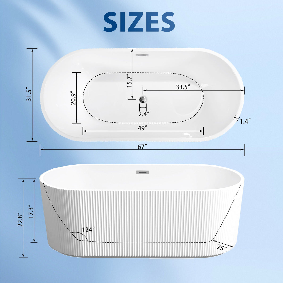 Modern double-wall freestanding soaker tub oval white with ribbed exterior on Tampa Home & Garden Store