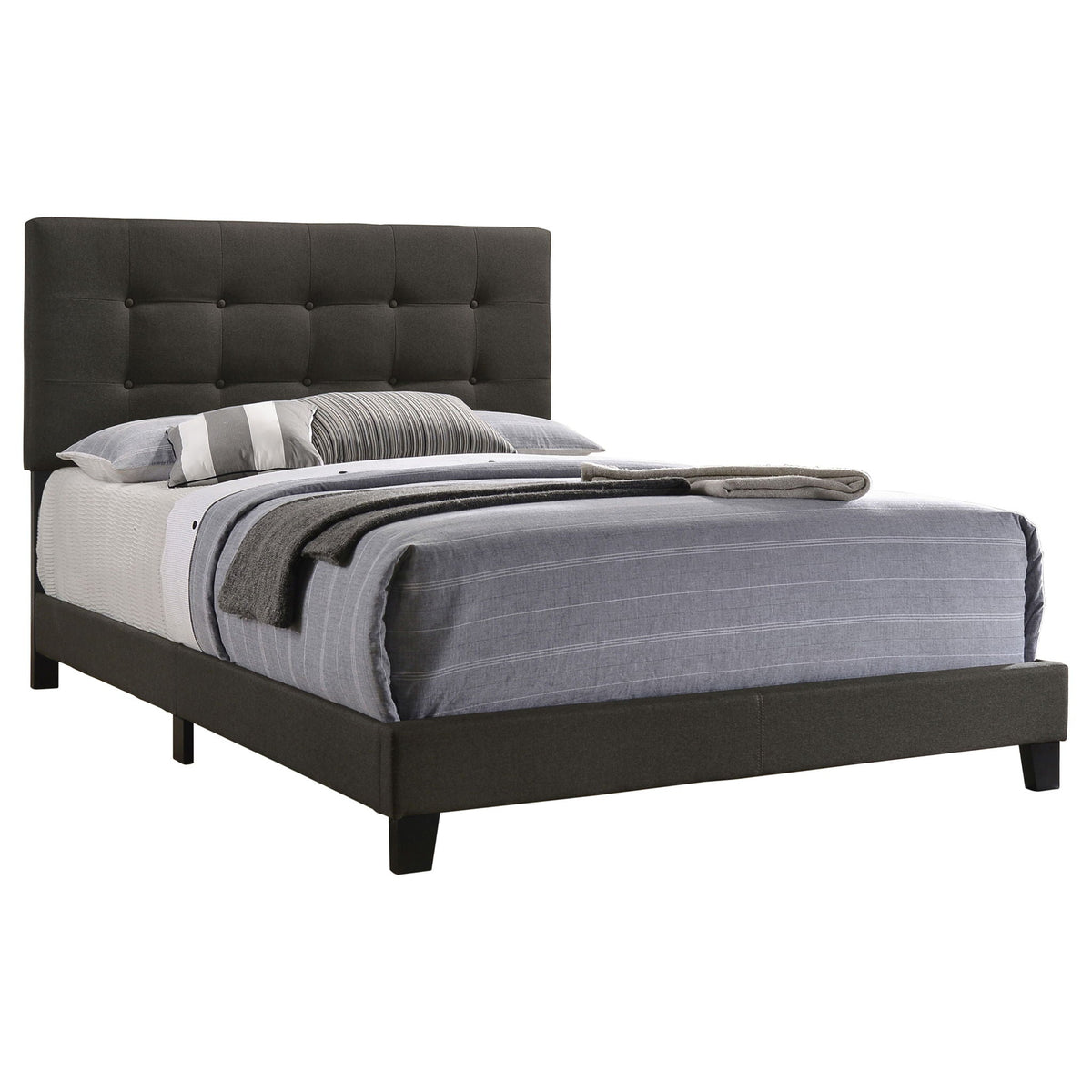 Dordrecht Eastern King Panel Bed charcoal fabric upholstered tufted headboard by HouseOfZazla on Tampa Home & Garden Store