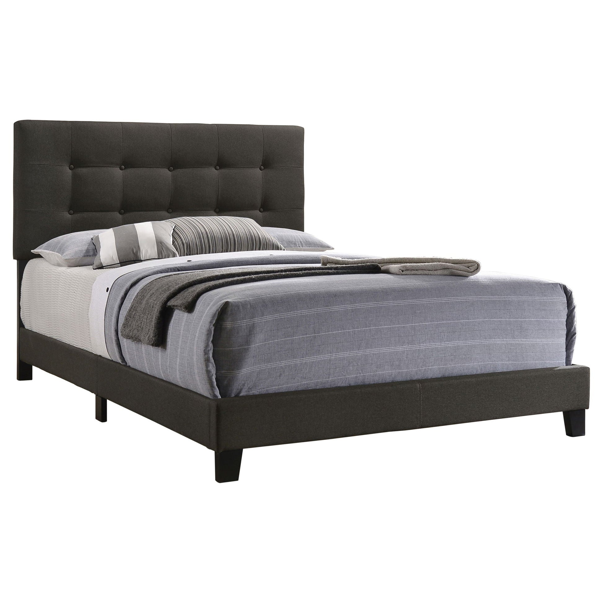 Dordrecht Eastern King Panel Bed charcoal fabric upholstered tufted headboard by HouseOfZazla on Tampa Home & Garden Store