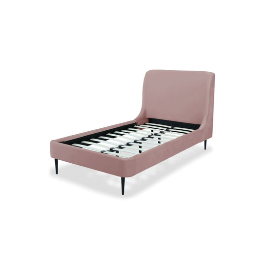 Heather upholstered bed with curved headboard in pink fabric, slatted base HouseOfZazla on Tampa Home & Garden Store