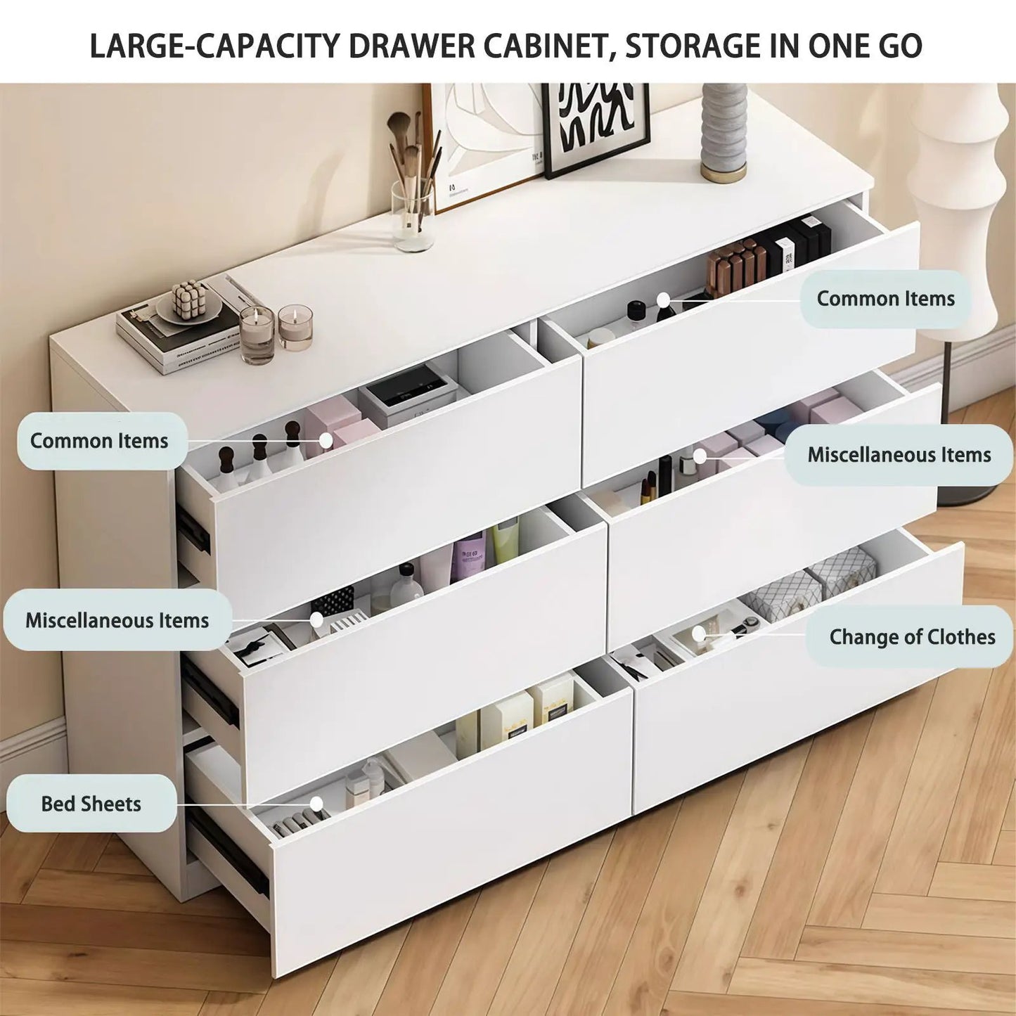 Six Drawer Dresser with Spacious Countertop