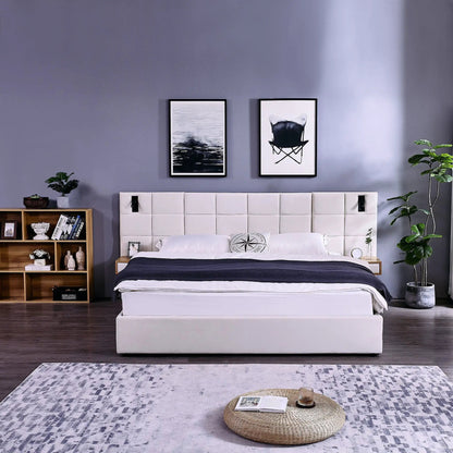 Upholstered bed with white tufted headboard and storage shelves by Unique Piece Furniture on Tampa Home & Garden Store