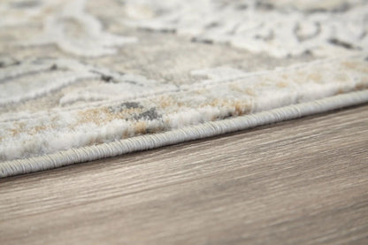Kilkenny rug, beige-gray area rug with subtle pattern and plush pile, edge binding on Tampa Home & Garden Store