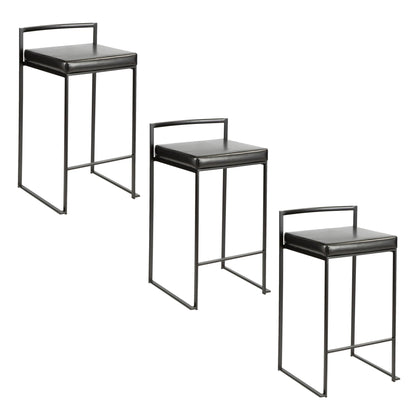 Stackable counter stools with cushioned seats, black frame, set of 3 HouseOfZazla on Tampa Home & Garden Store