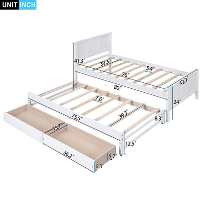 White platform bed with trundle and under-bed drawers, HouseOfZazla, wood slat supports on Tampa Home & Garden Store