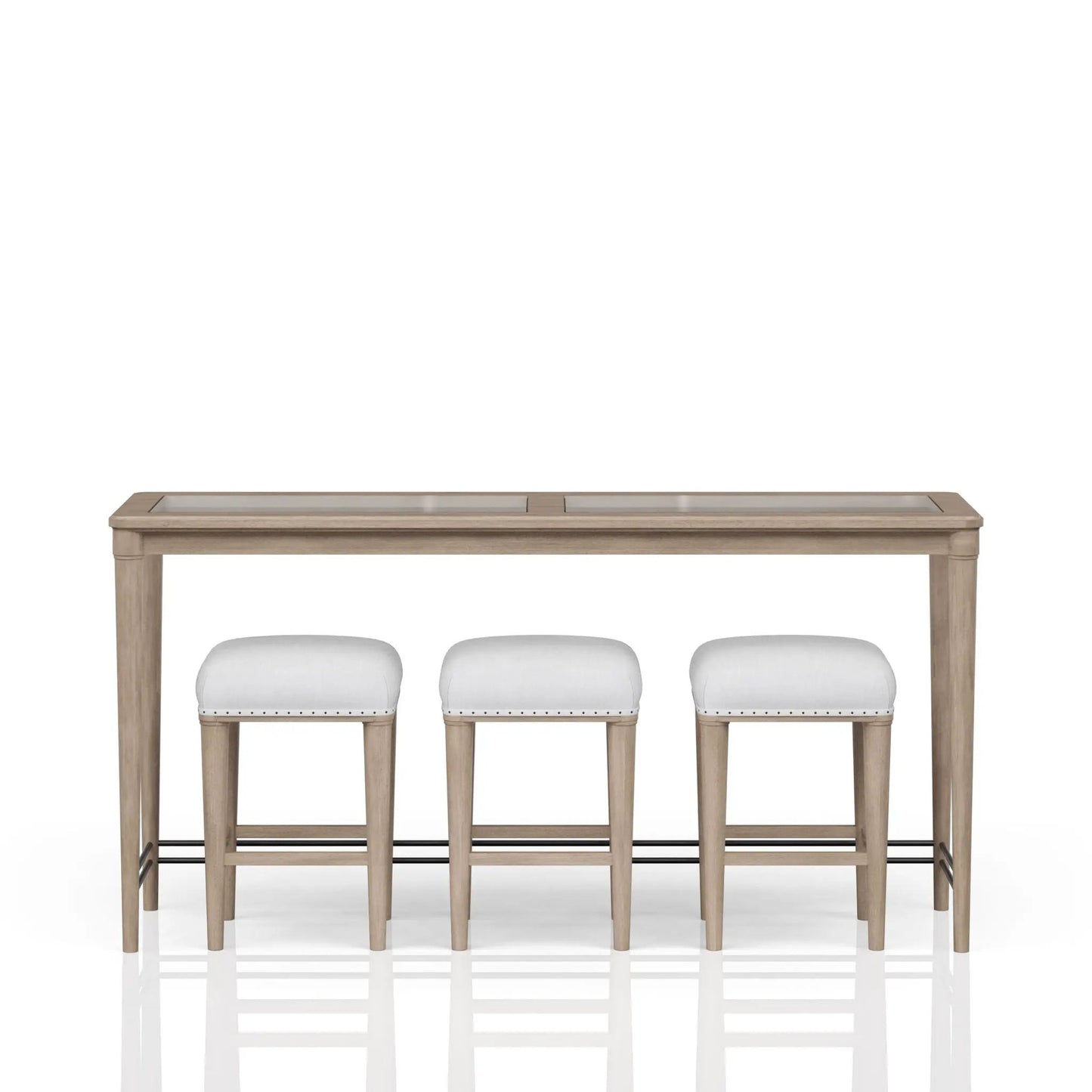 Glass Console Table With 3 Stools Frosted