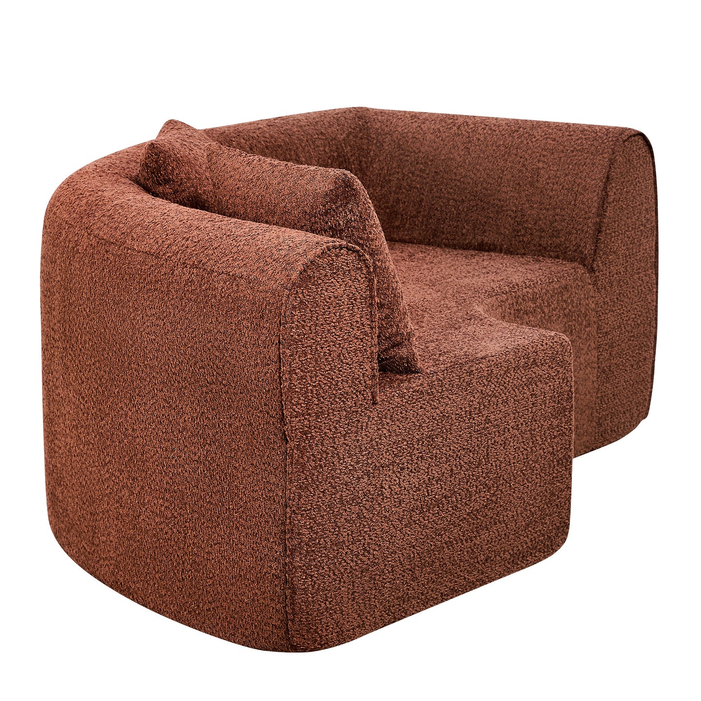 110-inch modern curved L-shaped sectional sofa by HouseOfZazla in rust-brown boucle fabric on Tampa Home & Garden Store