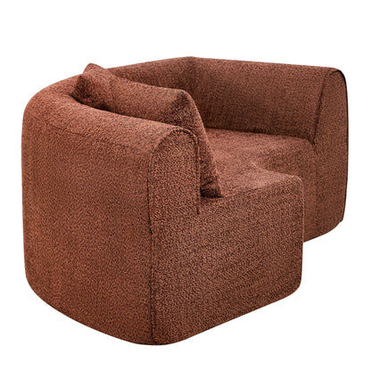 110-inch modern curved L-shaped sectional sofa by HouseOfZazla in rust-brown boucle fabric on Tampa Home & Garden Store