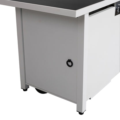 Outdoor Fire Pit Table with Lid, steel & stainless, white/black, 50k BTU by HouseOfZazla on Tampa Home & Garden Store