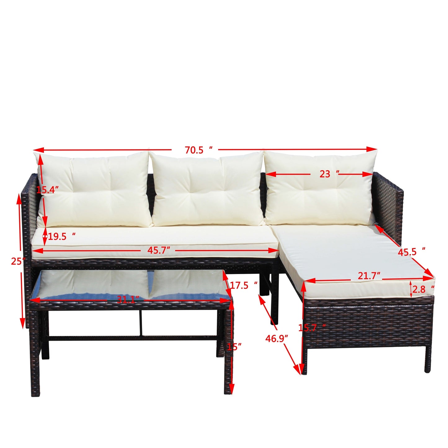 3 Piece Outdoor Wicker and Rattan Patio Set