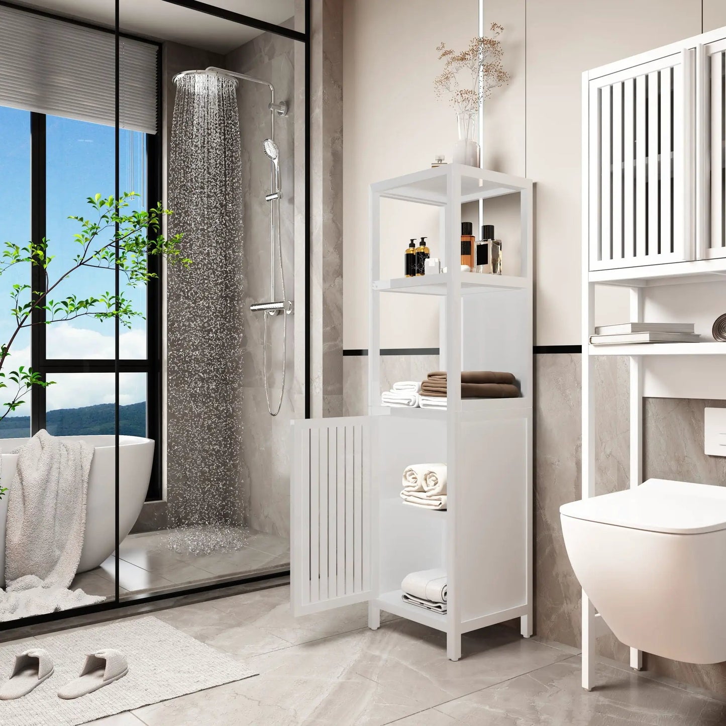 Storage Cabinet with Tall Tower for Bathroom
