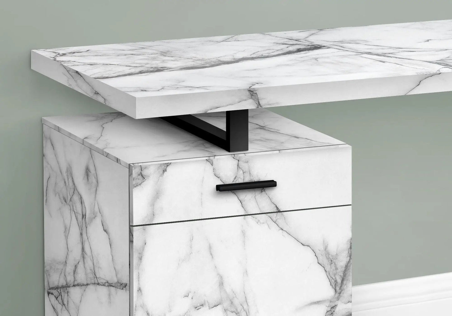 Computer desk marble white laminate with drawers and black metal support on Tampa Home & Garden Store