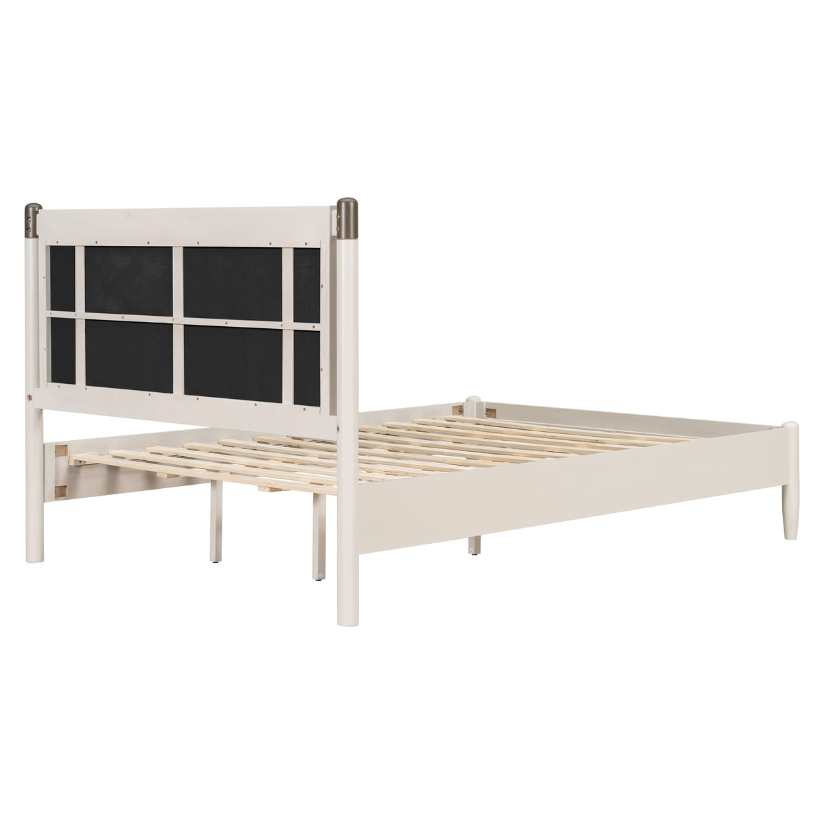 Solid wood queen bed frame in white with headboard and slat base heavy-duty support on Tampa Home & Garden Store