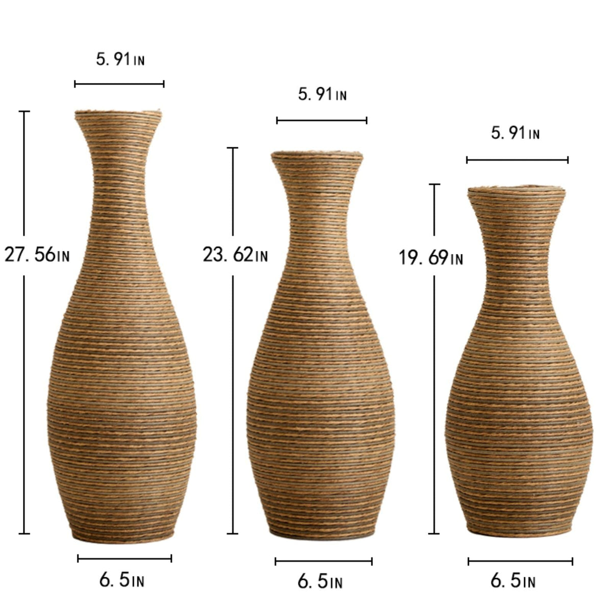 Three-piece beige artificial rattan floor vase set, modern artistic style, HouseOfZazla on Tampa Home & Garden Store
