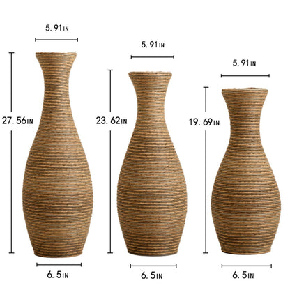 Three-piece beige artificial rattan floor vase set, modern artistic style, HouseOfZazla on Tampa Home & Garden Store