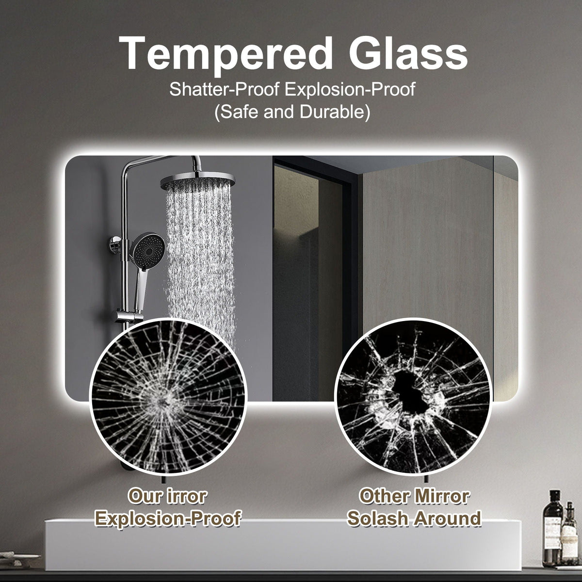 Wall mounted full-length makeup mirror with 3-color lighting by HouseOfZazla, tempered glass on Tampa Home & Garden Store