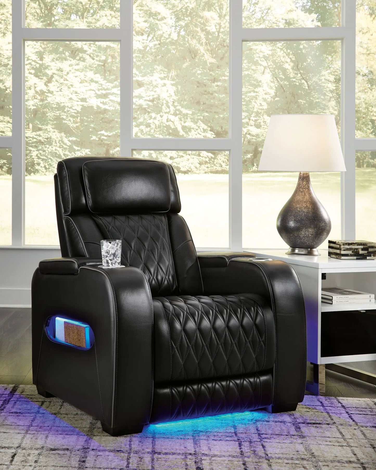 Boyington Power Recliner with adjustable headrest, black leather upholstery on Tampa Home & Garden Store