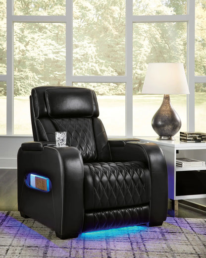 Boyington Power Recliner with adjustable headrest, black leather upholstery on Tampa Home & Garden Store
