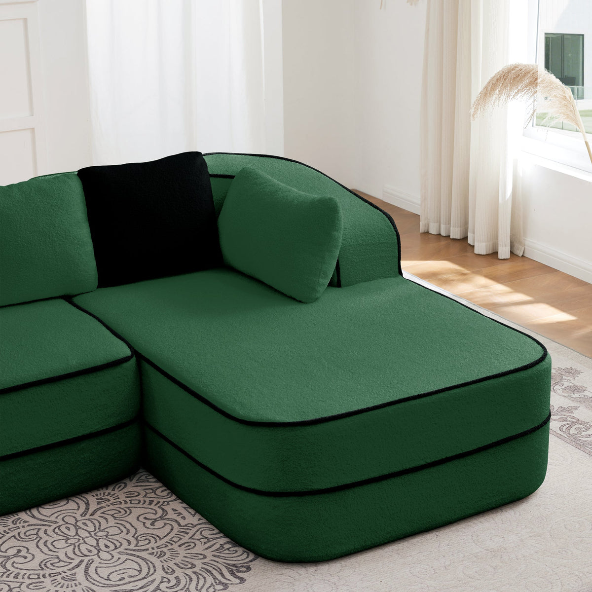 Elysees Left Chaise Sofa and Green Teddy Fabric