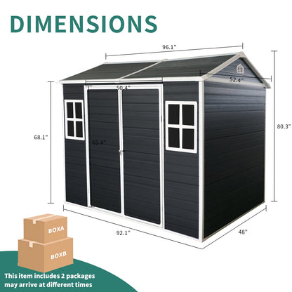 8x4ft Resin Garden Shed with Floor and Windows