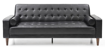Andrews sofa bed futon in black leather with tufted back and cylindrical arm bolsters on Tampa Home & Garden Store
